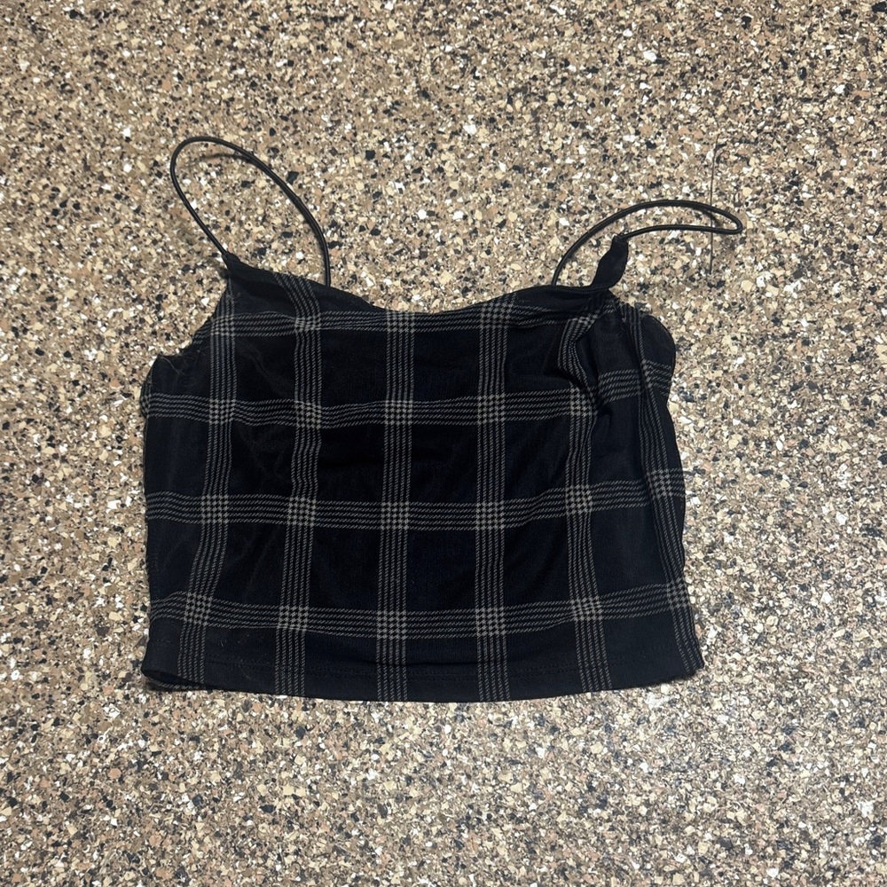 Elegant Black and Gray Plaid Camisole